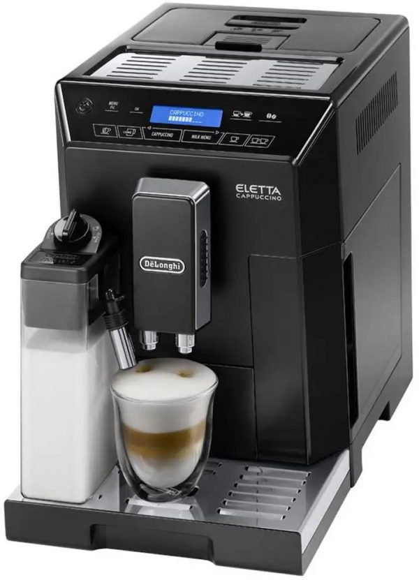 Značkový kávovar DeLonghi  | AUTOMATICKÝ KÁVOVAR .  Luxusní plnoautom. kávovar Eletta Plus v čierny s nerezovýmy doplnkamy